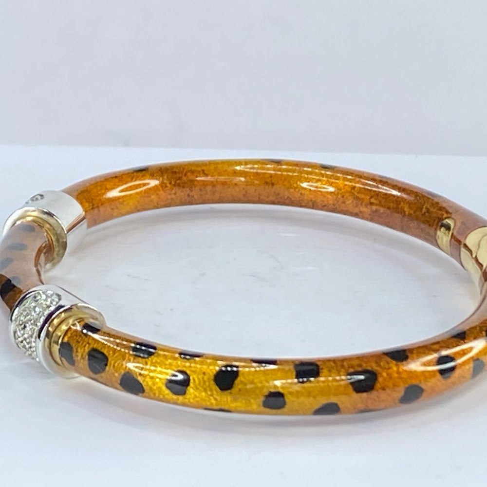 SOHO 0.32ct Diamond & Leopard Enamel bangle-18K yellow gold Italy 17.5g JR7645 - Picture 3 of 8